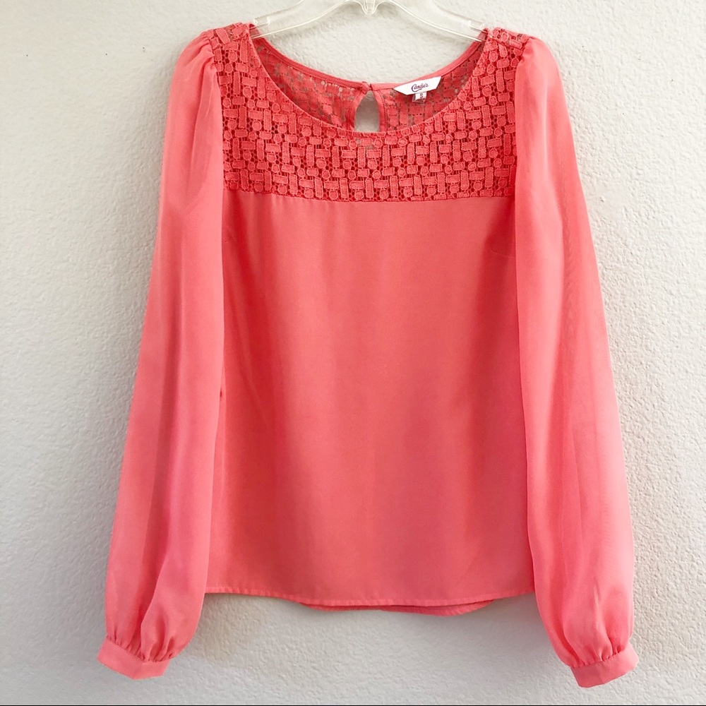 Candie’s Chiffon Long Sleeve Coral Blouse